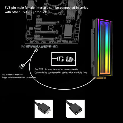 Aluminum ARGB SSD M2 Cooler with 5V3Pin AURA Sync Heatsink for 2280 NVMe Solid State Drives
