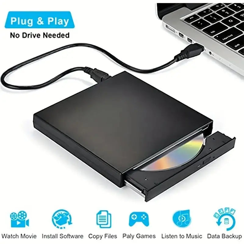 USB 20 External CDRW DVDROM Drive Slim Portable PlugandPlay CD DVD Player for Laptop  PC