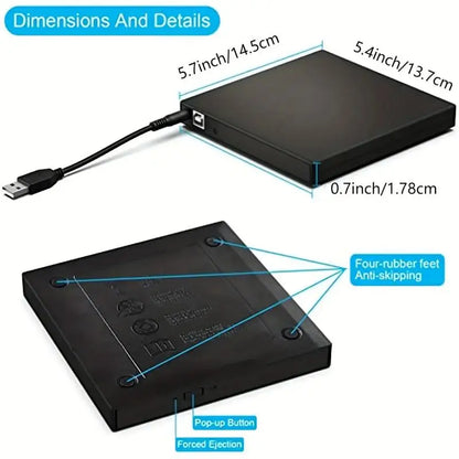 USB 20 External CDRW DVDROM Drive Slim Portable PlugandPlay CD DVD Player for Laptop  PC