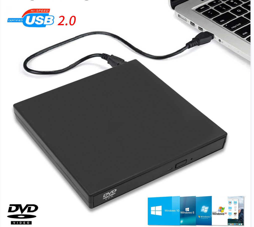 USB 2.0 External CD-RW DVD-ROM Drive, Slim, Portable, Plug-and-Play CD DVD Player for Laptop & PC