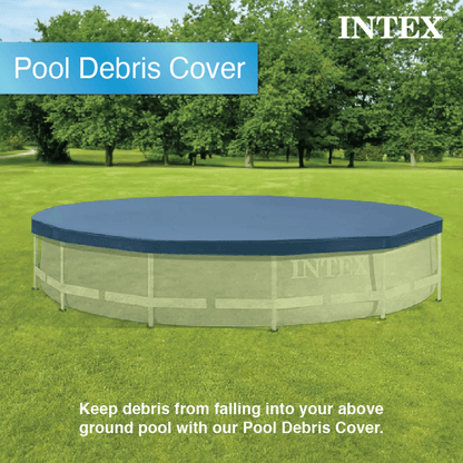 Intex Round Above Ground Swimming Pool Cover HeavyDuty Vinyl UVResistant With Overhang  TieDowns 3