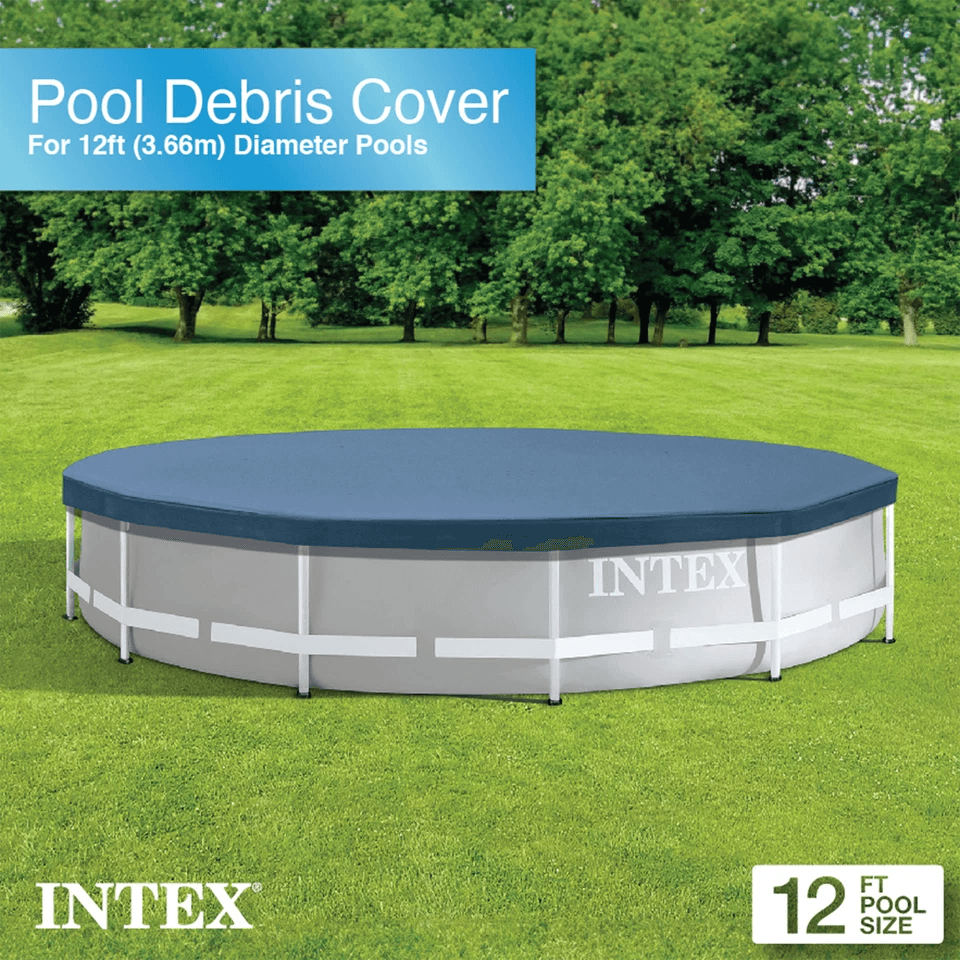 Intex Round Above Ground Swimming Pool Cover HeavyDuty Vinyl UVResistant With Overhang  TieDowns 1