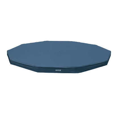 Intex Round Above Ground Swimming Pool Cover, Heavy-Duty Vinyl, UV-Resistant with Overhang & Tie-Downs