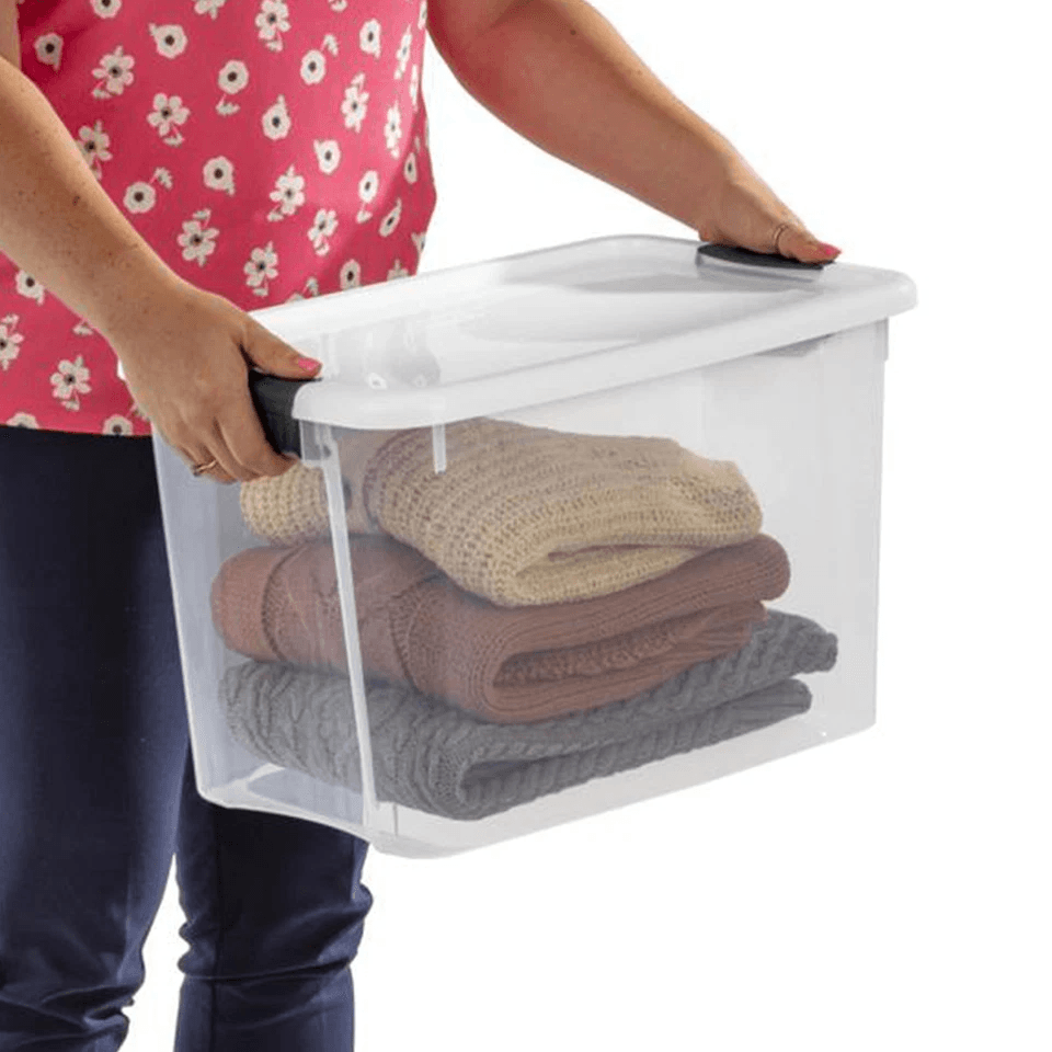 Sterilite 30 Clear Plastic Stackable Storage Bin Latch Lid White Durable Home  Garage Organization  2