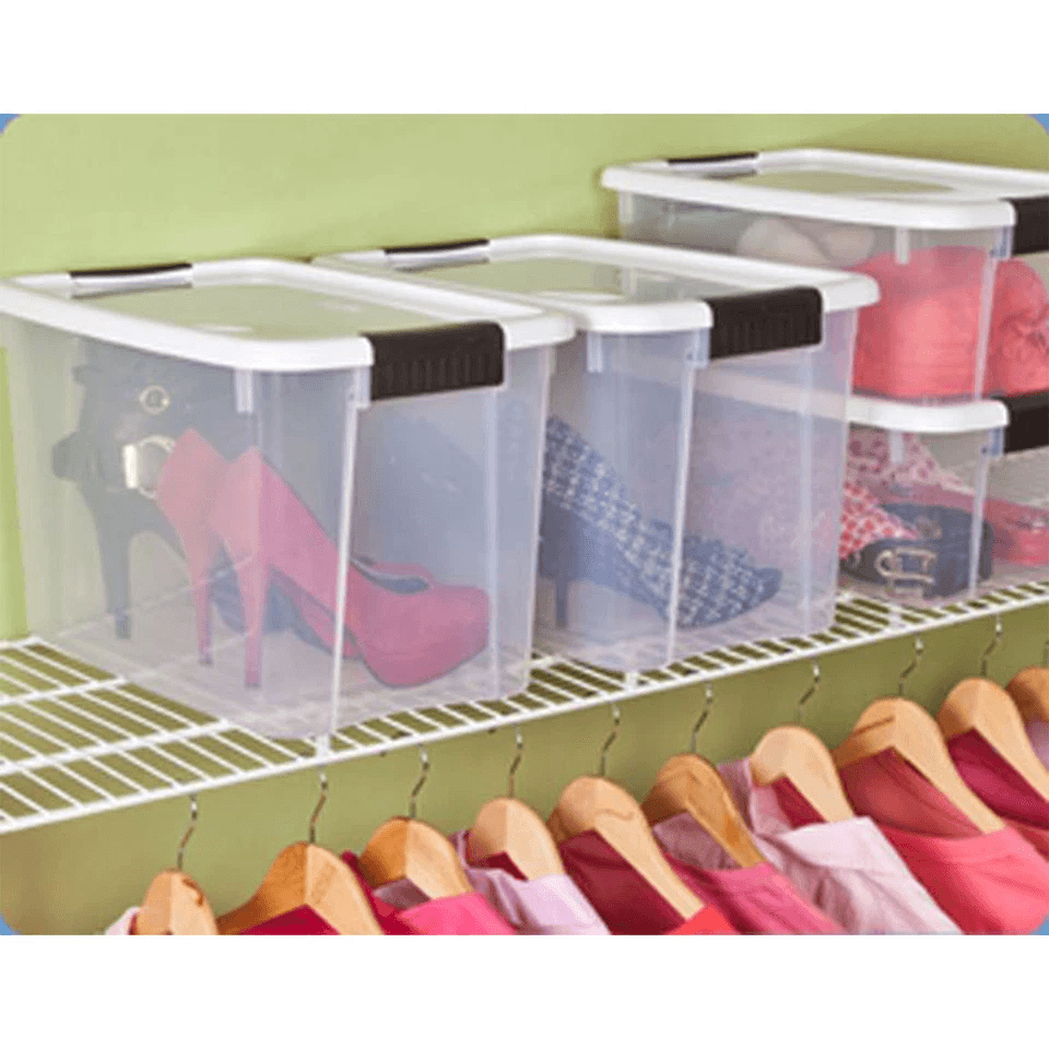 Sterilite 30 Clear Plastic Stackable Storage Bin Latch Lid White Durable Home  Garage Organization  3