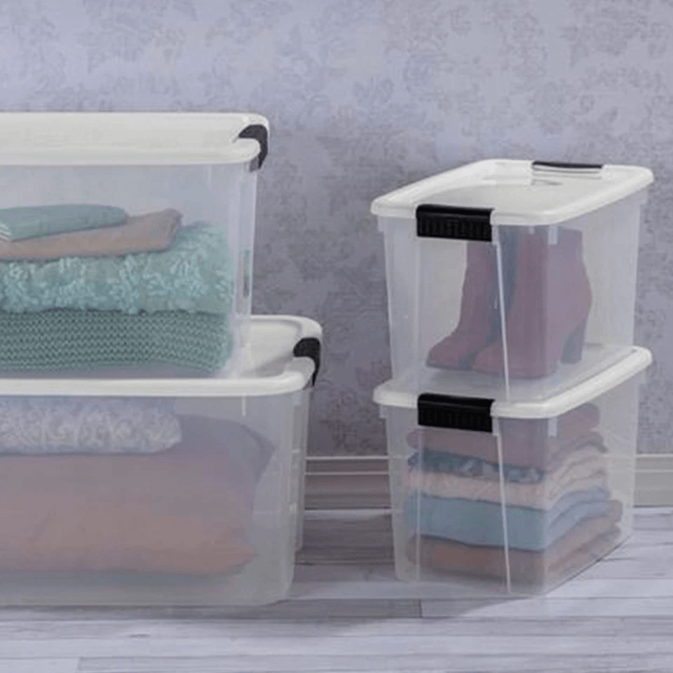 Sterilite 30 Clear Plastic Stackable Storage Bin Latch Lid White Durable Home  Garage Organization  5
