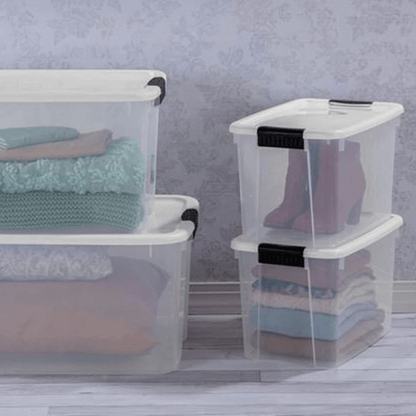 Sterilite 30 Clear Plastic Stackable Storage Bin Latch Lid White Durable Home  Garage Organization  5