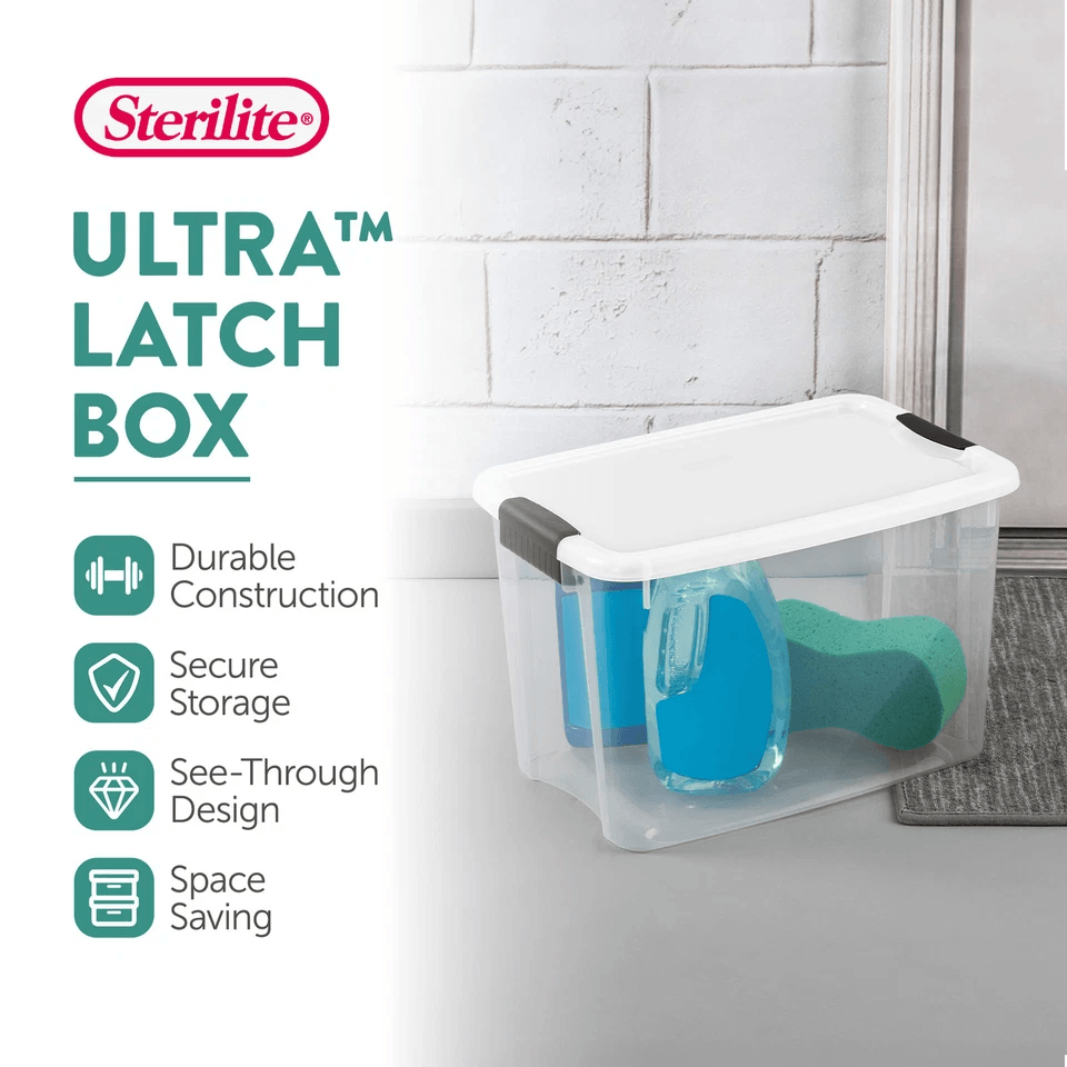 Sterilite 30 Clear Plastic Stackable Storage Bin Latch Lid White Durable Home  Garage Organization  1