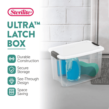 Sterilite 30 Clear Plastic Stackable Storage Bin Latch Lid White Durable Home  Garage Organization  1