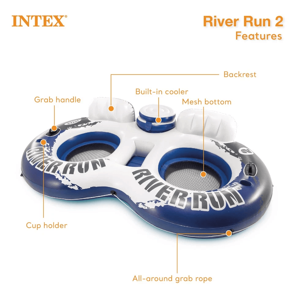 Intex River Run Inflatable Tube Raft Float With Cooler Lake  Pool Lounge With Backrests Mesh Bottom 10