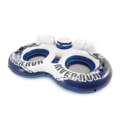 Intex River Run Inflatable Tube Raft Float with Cooler, Lake & Pool Lounge with Backrests, Mesh Bottom & Grab Rope