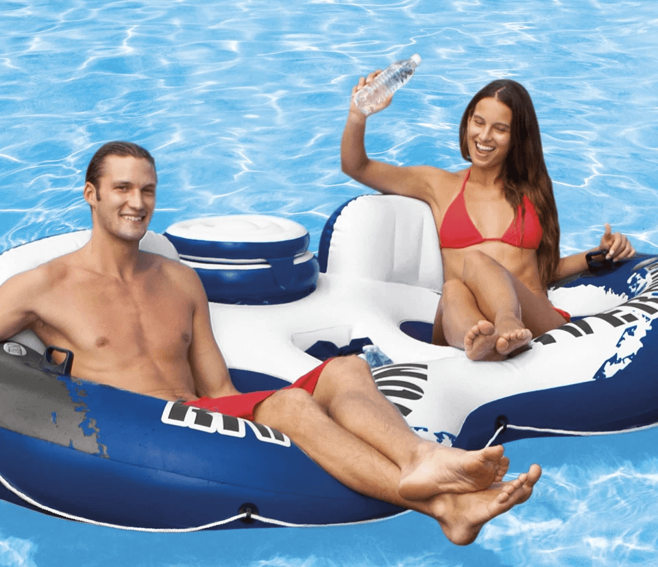 Intex River Run Inflatable Tube Raft Float With Cooler Lake  Pool Lounge With Backrests Mesh Bottom 4