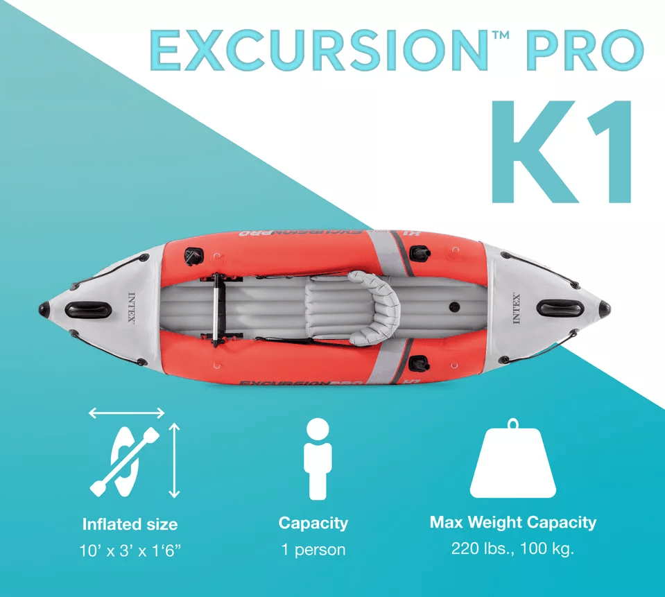 Intex Excursion Pro Inflatable Kayak Fishing Kayak With Oars Pump  Rod Holders Portable Vinyl Boat  3
