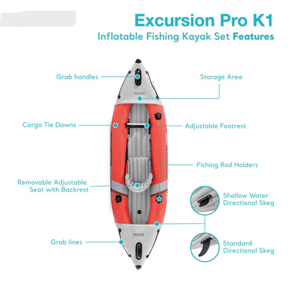 Intex Excursion Pro Inflatable Kayak Fishing Kayak With Oars Pump  Rod Holders Portable Vinyl Boat  9