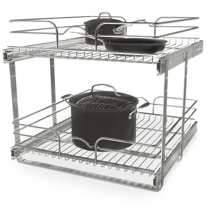 Rev-A-Shelf 5WB2-2122CR-1 2-Tier Pull-Out Cabinet Organizer – 21x22 Inch Heavy-Duty Chrome Wire Shelf