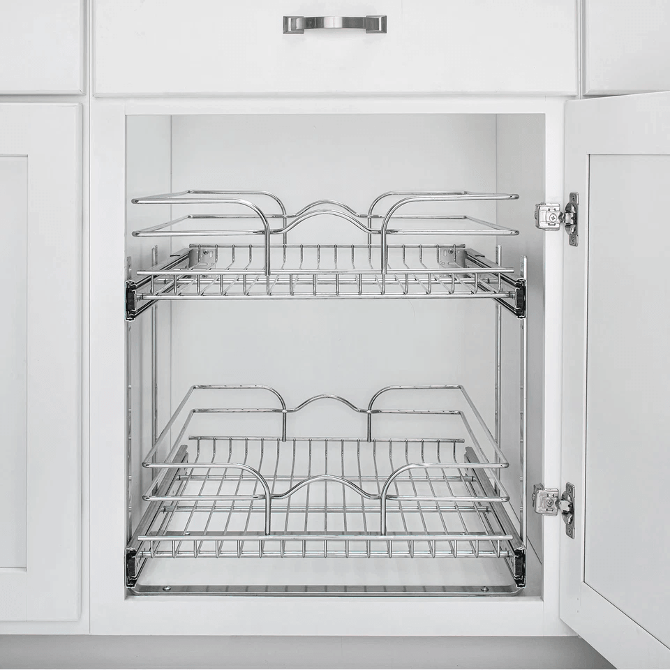 RevAShelf 5WB22122CR1 2Tier PullOut Cabinet Organizer  21x22 Inch HeavyDuty Chrome Wire Shelf 2