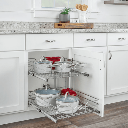 RevAShelf 5WB22122CR1 2Tier PullOut Cabinet Organizer  21x22 Inch HeavyDuty Chrome Wire Shelf 5