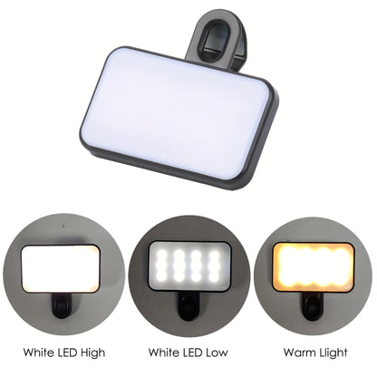 Rechargeable Mini Selfie Fill Light 3 Modes Adjustable Brightness ClipOn for Smartphones Laptops