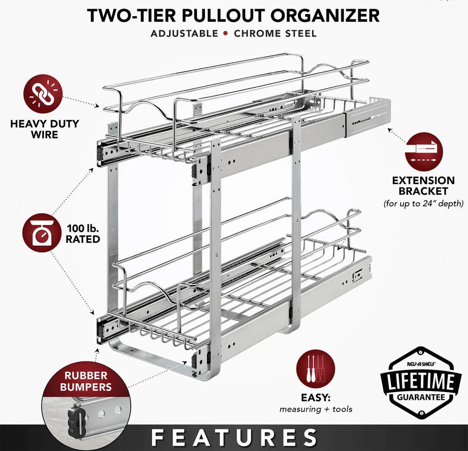 RevAShelf Kitchen Cabinet Pullout Shelf Organizer Bottom Mount SlideOut Storage Rack For Pots Pans  9