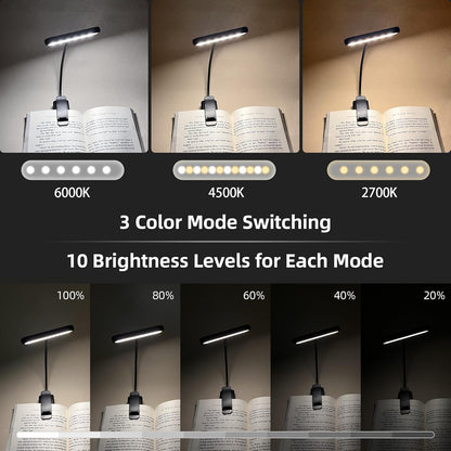 Lightweight USB Rechargeable Book Light 3 Color Modes ClipOn Reading Lamp for Bedtime  Travel