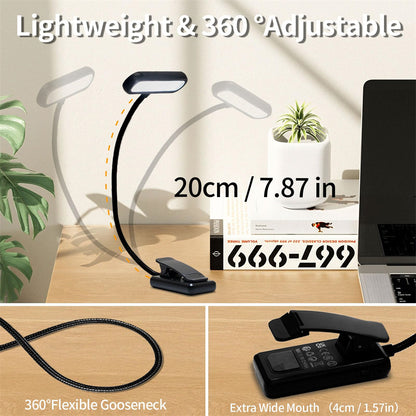 Lightweight USB Rechargeable Book Light 3 Color Modes ClipOn Reading Lamp for Bedtime  Travel