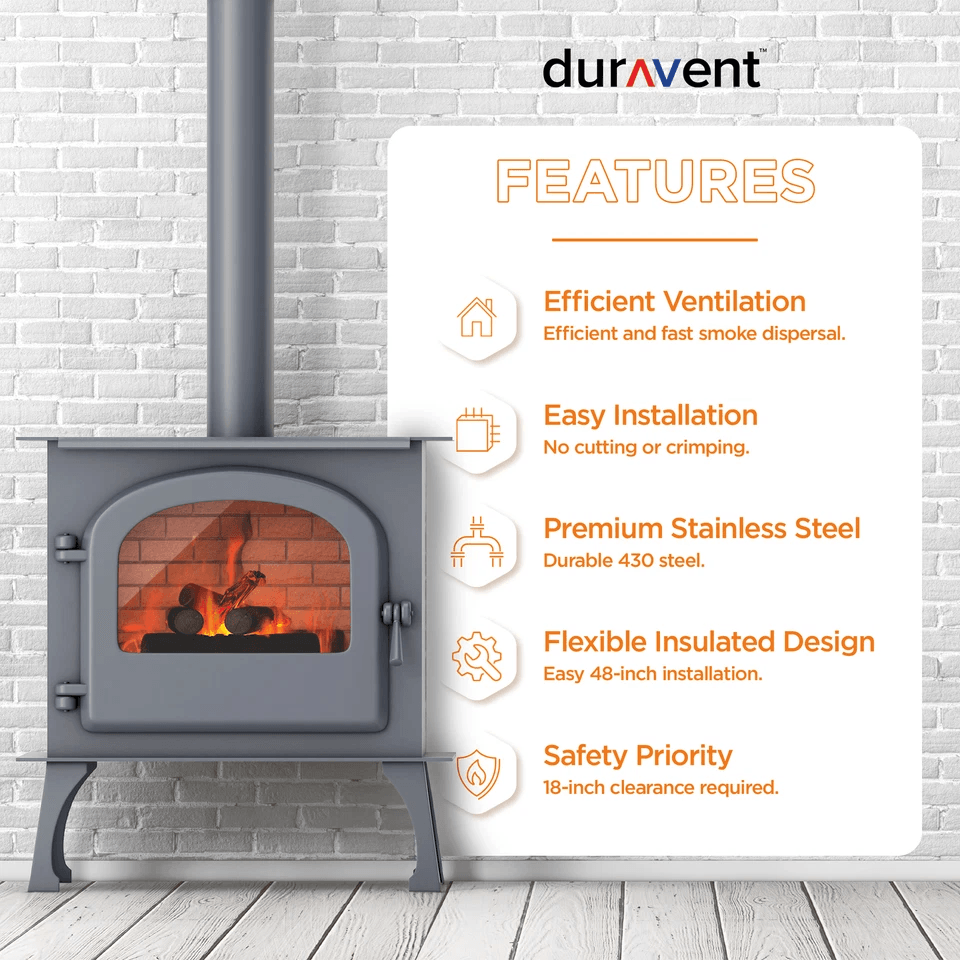 DuraBlack Stainless Steel Single Wall Stove Pipe HighQuality Wood Stove Vent Connector 2