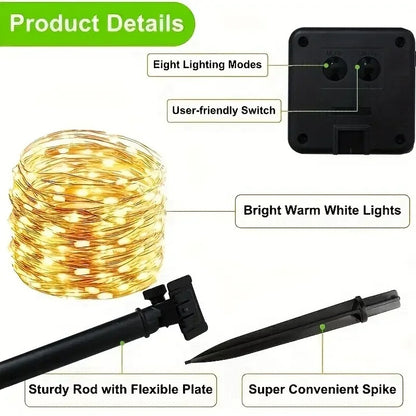 Solar Garden Fairy Lights 8 Modes Waterproof String Lights for Patio Trees  Christmas Decorations