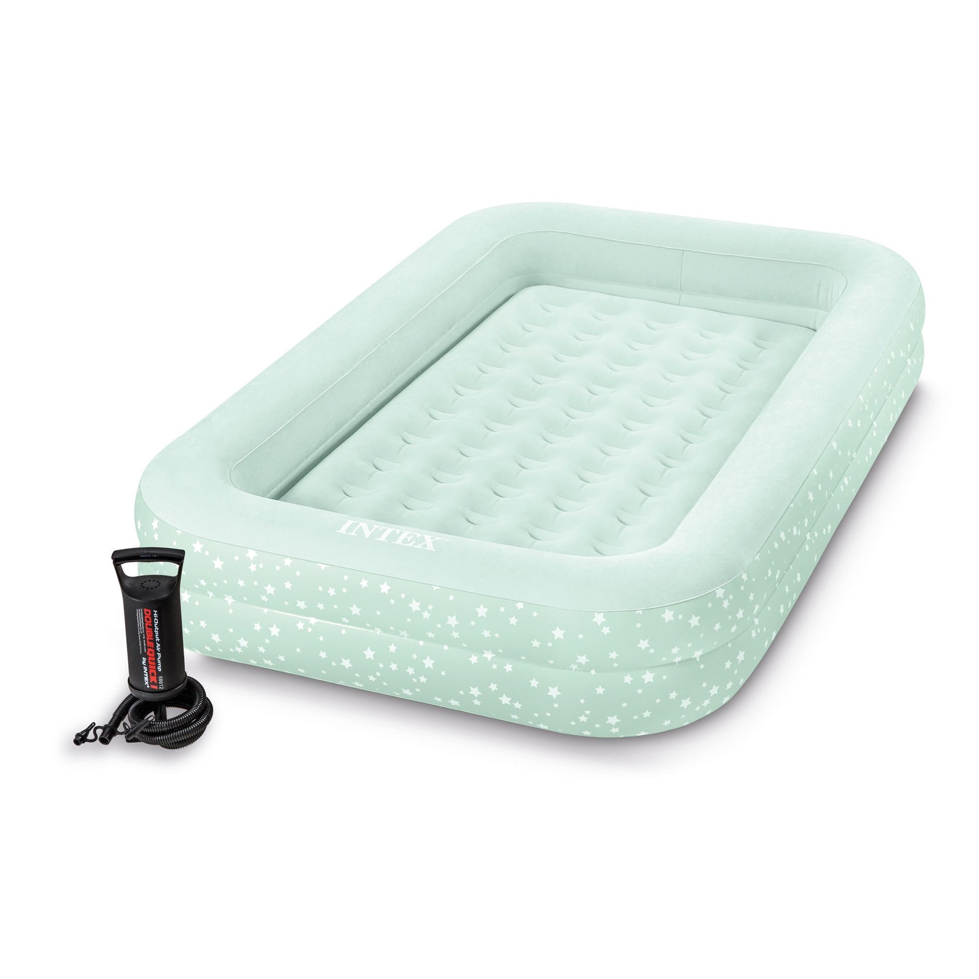 Intex Kids Travel Air Mattress Inflatable Bed with Raised Sides & Hand Pump Portable Toddler Sleep Solution for Camping