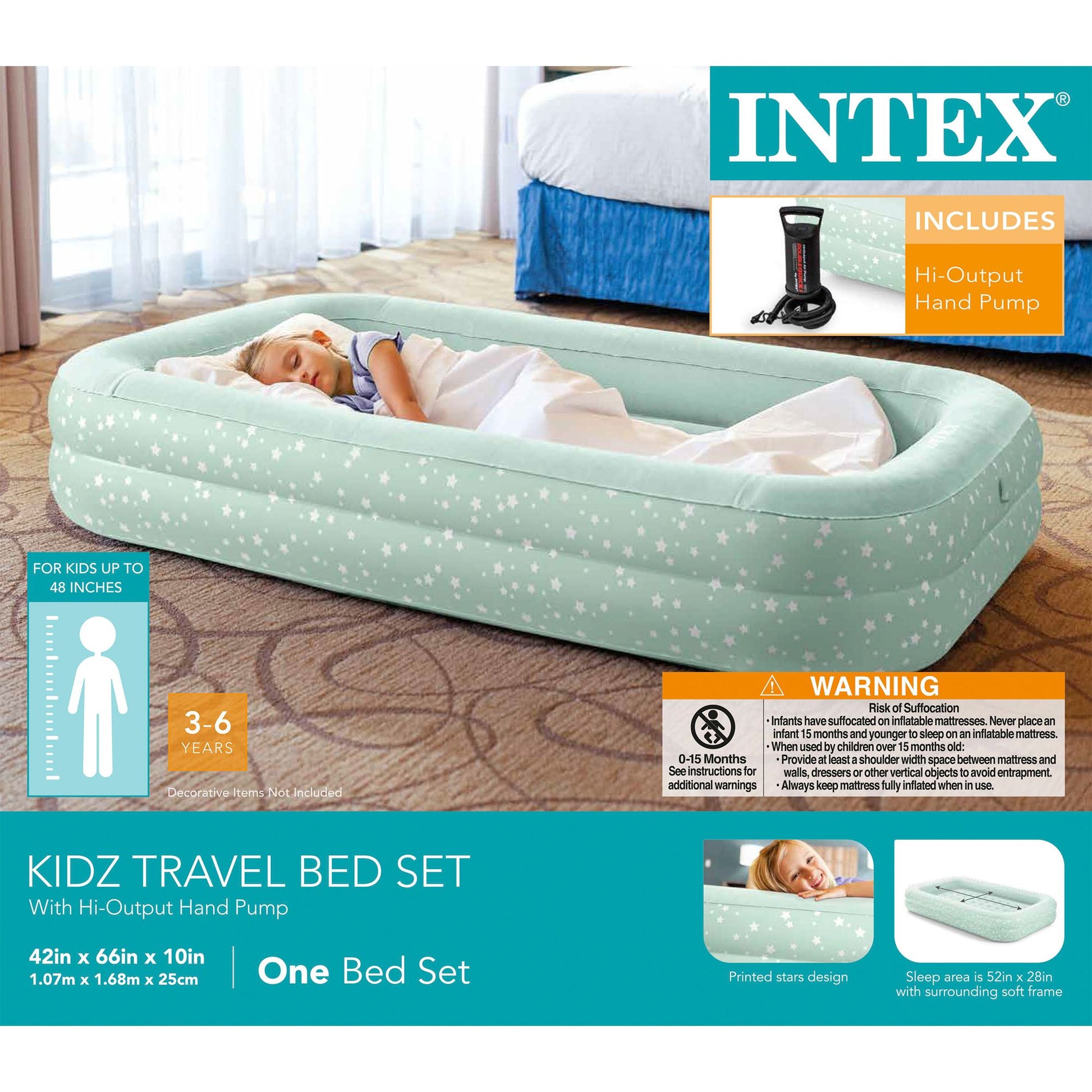 Intex Kids Travel Air Mattress Inflatable Bed With Raised Sides  Hand Pump Portable Toddler Sleep S 2