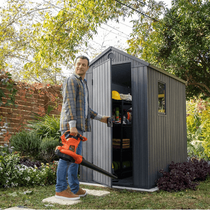 Outdoor Garden Tool Storage Shed With Window WeatherResistant Resin Graphite Gray 4