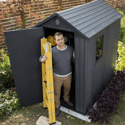 Outdoor Garden Tool Storage Shed With Window WeatherResistant Resin Graphite Gray 3