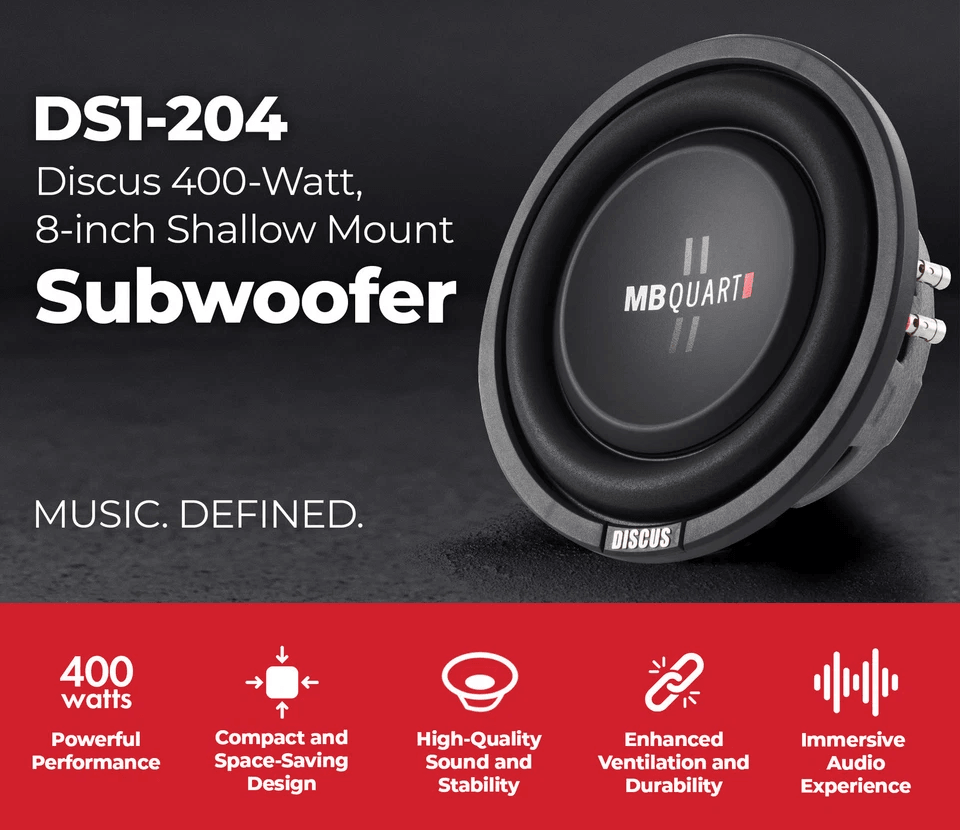 MB Quart Shallow Slim DVC Ohm Car Sub Single Speaker LowProfile Subwoofer With Deep Bass  Durable B