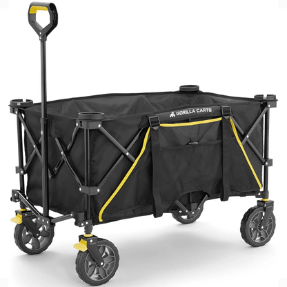 Gorilla Carts 7 Cu Ft Collapsible Outdoor Utility Wagon, Oversize Bed, Black – Heavy-Duty Folding Garden & Beach Cart