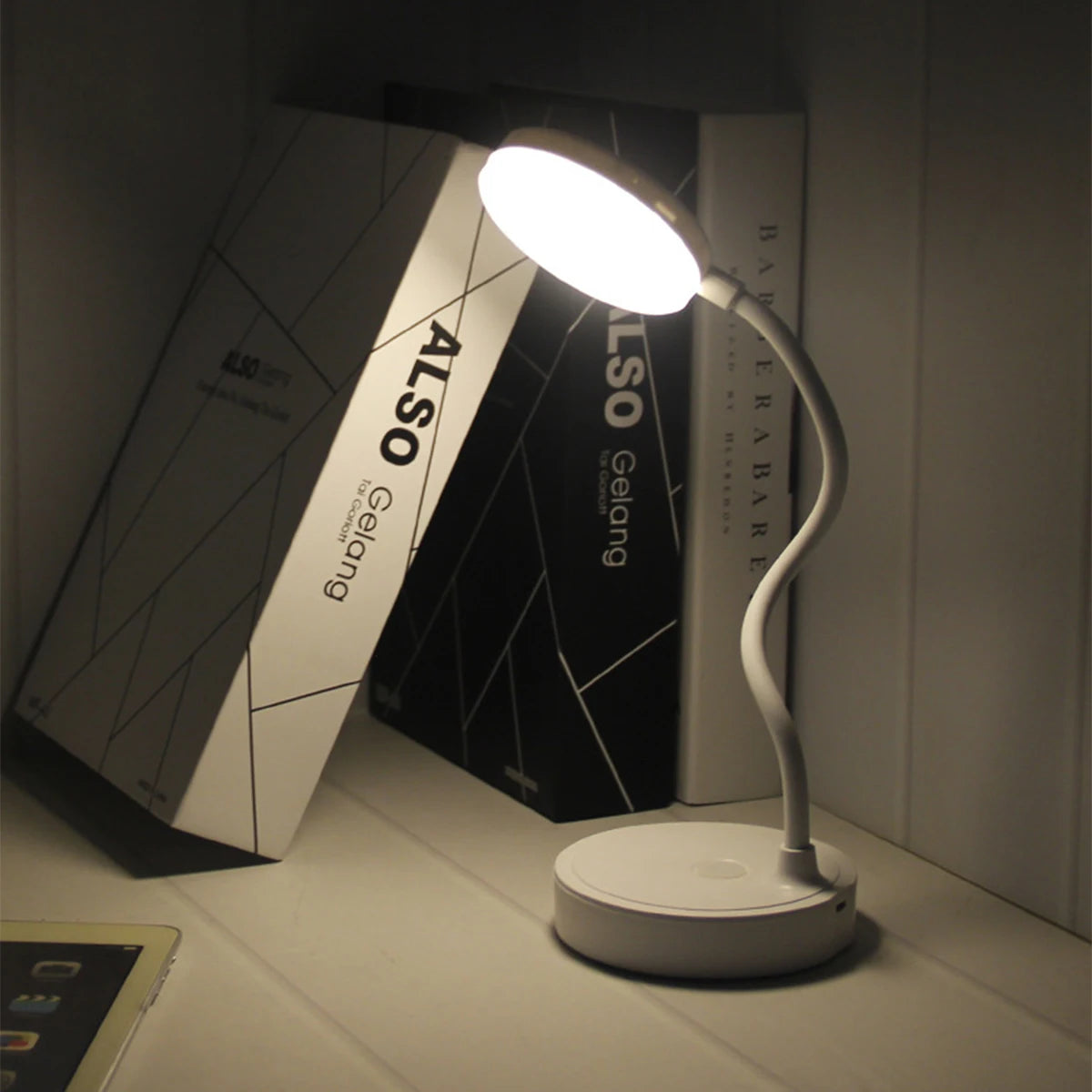 Portable LED Desk Lamp, USB Plug-in Table Light with 3 Color Stepless Dimming & Eye Protection for Bedroom & Bedside Use