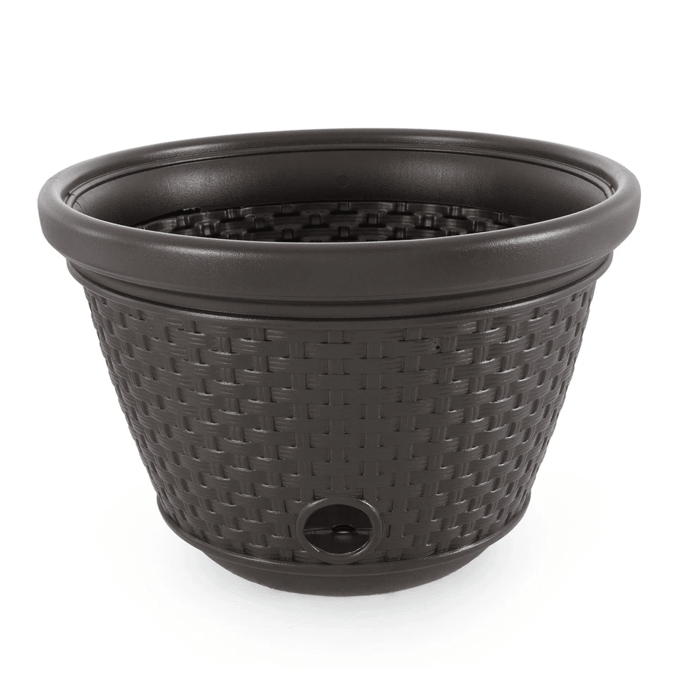 Suncast Resin Wicker Garden Water Hose Caddy Storage Holder Pot Java Outdoor Decorative Hose Organi 6
