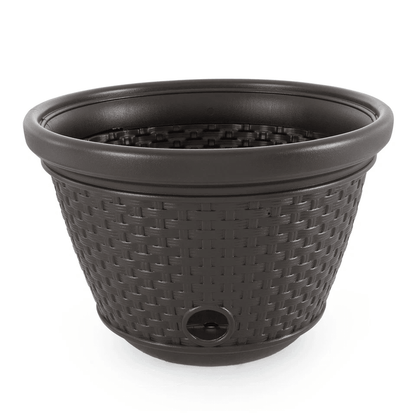 Suncast Resin Wicker Garden Water Hose Caddy Storage Holder Pot Java Outdoor Decorative Hose Organi 6