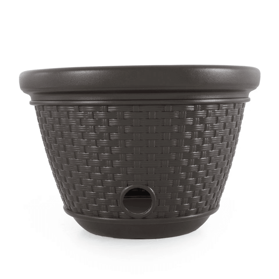Suncast Resin Wicker Garden Water Hose Caddy Storage Holder Pot Java Outdoor Decorative Hose Organi 9