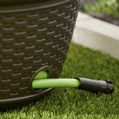 Suncast Resin Wicker Garden Water Hose Caddy Storage Holder Pot Java Outdoor Decorative Hose Organi 4