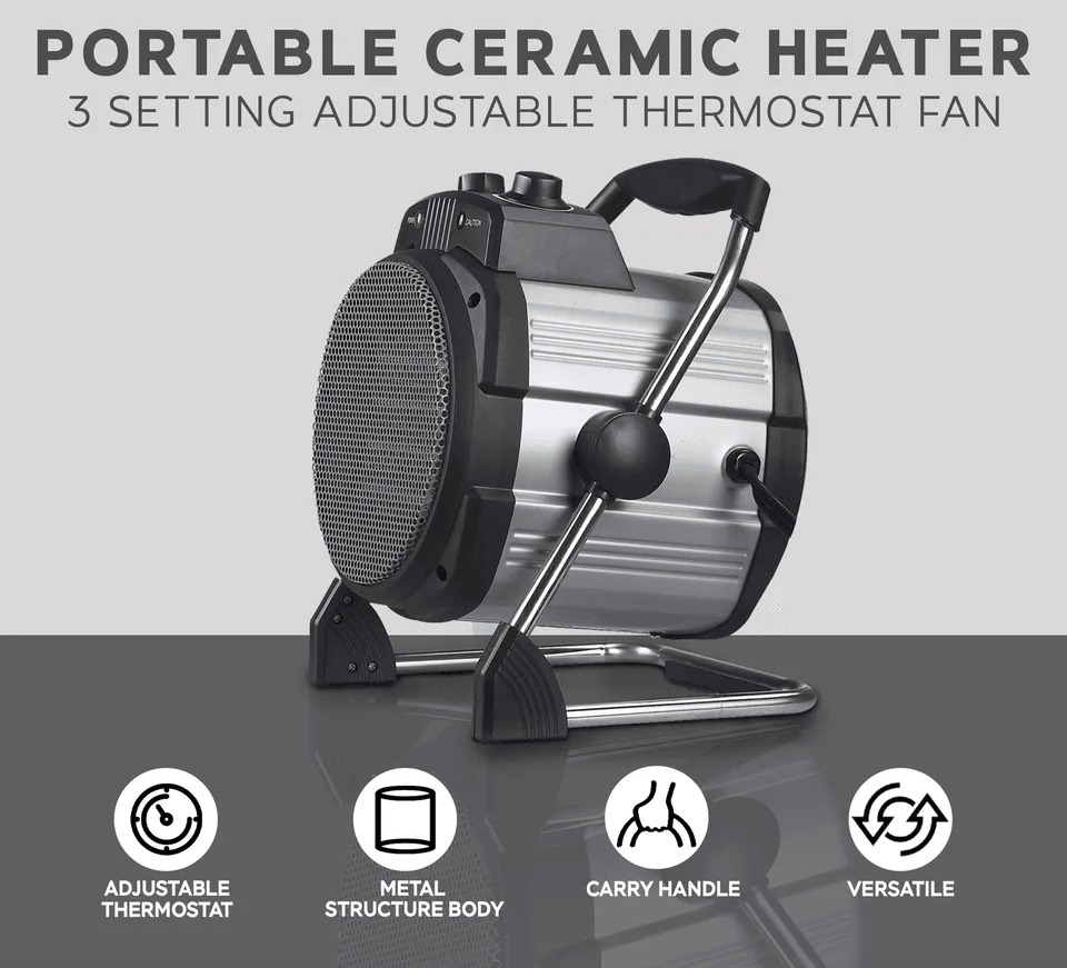 Geneva Industrial Portable Ceramic Heater With Setting Adjustable Thermostat Fan Compact Electric S 1