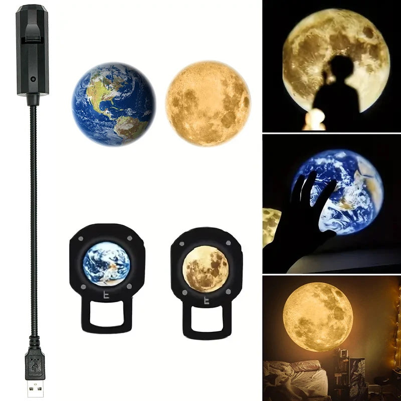 USB Planet Projection Night Light Earth  Moon Ceiling Atmosphere Lamp for Kids Bedroom Wall Decor