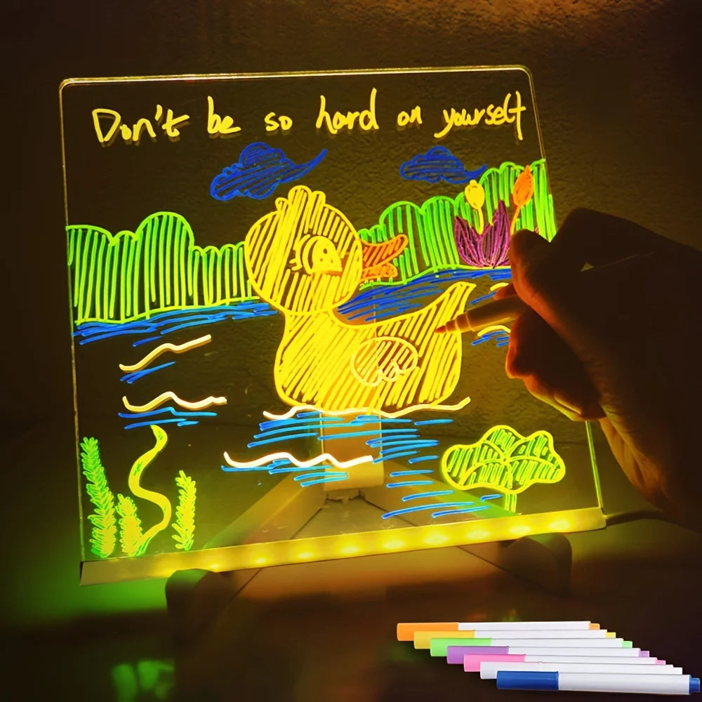 LED Light Up Acrylic Message Board, USB Erasable Drawing Board for Kids, Bars & Birthday Gifts