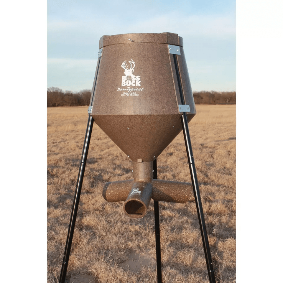 HeavyDuty Boss Buck Gravity Fed Tripod Feeder For Deer Protein  Corn Pellet Game Feeder With Adjust 1