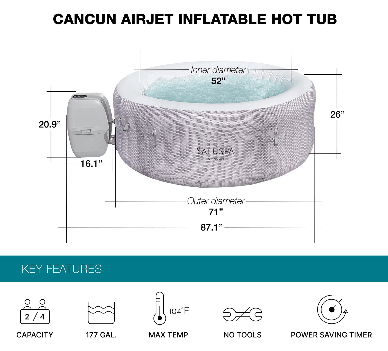 Bestway SaluSpa Cancun AirJet Inflatable Hot Tub With Soothing Jets Gray Spa With Bubble Jets  Rapi 5