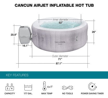 Bestway SaluSpa Cancun AirJet Inflatable Hot Tub With Soothing Jets Gray Spa With Bubble Jets  Rapi 5