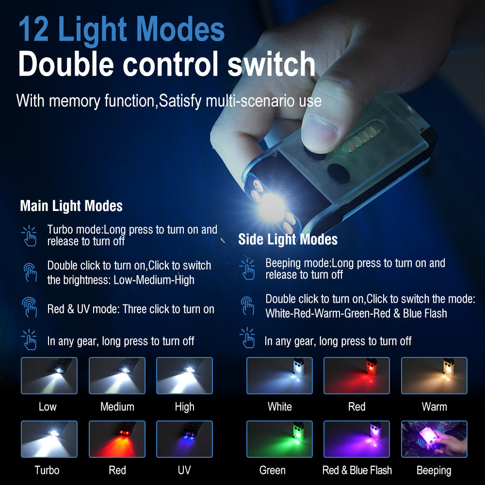 V30 EDC LED UV Flashlight 12 Modes Rechargeable Power Bank Magnetic Clip 180 Swivel Buzzer Ca