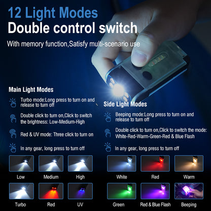 V30 EDC LED UV Flashlight 12 Modes Rechargeable Power Bank Magnetic Clip 180 Swivel Buzzer Ca