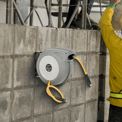 Master Mechanic Air Hose Reel With Hybrid Polymer Hose Auto Rewind Wall Mount 1