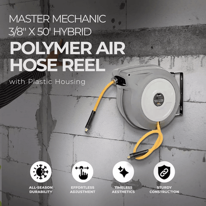 Master Mechanic Air Hose Reel With Hybrid Polymer Hose Auto Rewind Wall Mount 2