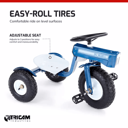 Tricam Blue Tractor Tricycle Steel Toddler Bike Kids RideOn Pedal Toy With Adjustable Seat Pneumati 4