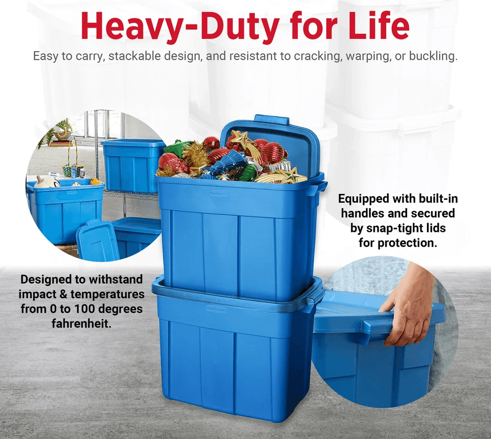 Rubbermaid Roughneck Tote Gallon Storage Container HeavyDuty Heritage Bin Stackable Moisture  Pest  3